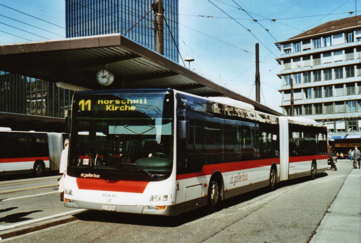 (115'415) - St. Gallerbus, St. Gallen - Nr. 294/SG 198'294 - MAN am 18. M�rz 2009 beim Bahnhof St. Gallen