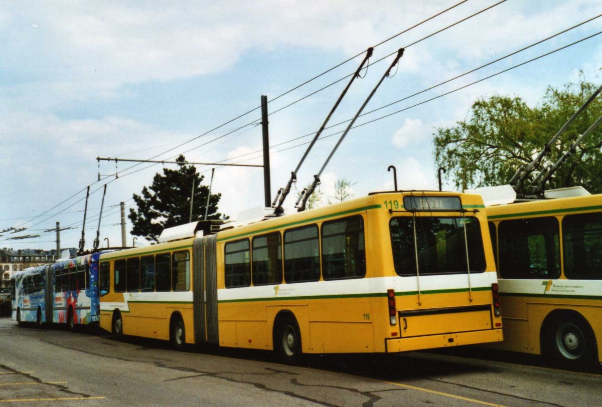 (116'319) - TN Neuch�tel - Nr. 119 - NAW/Hess Gelenktrolleybus am 3. Mai 2009 in Neuch�tel, D�p�t