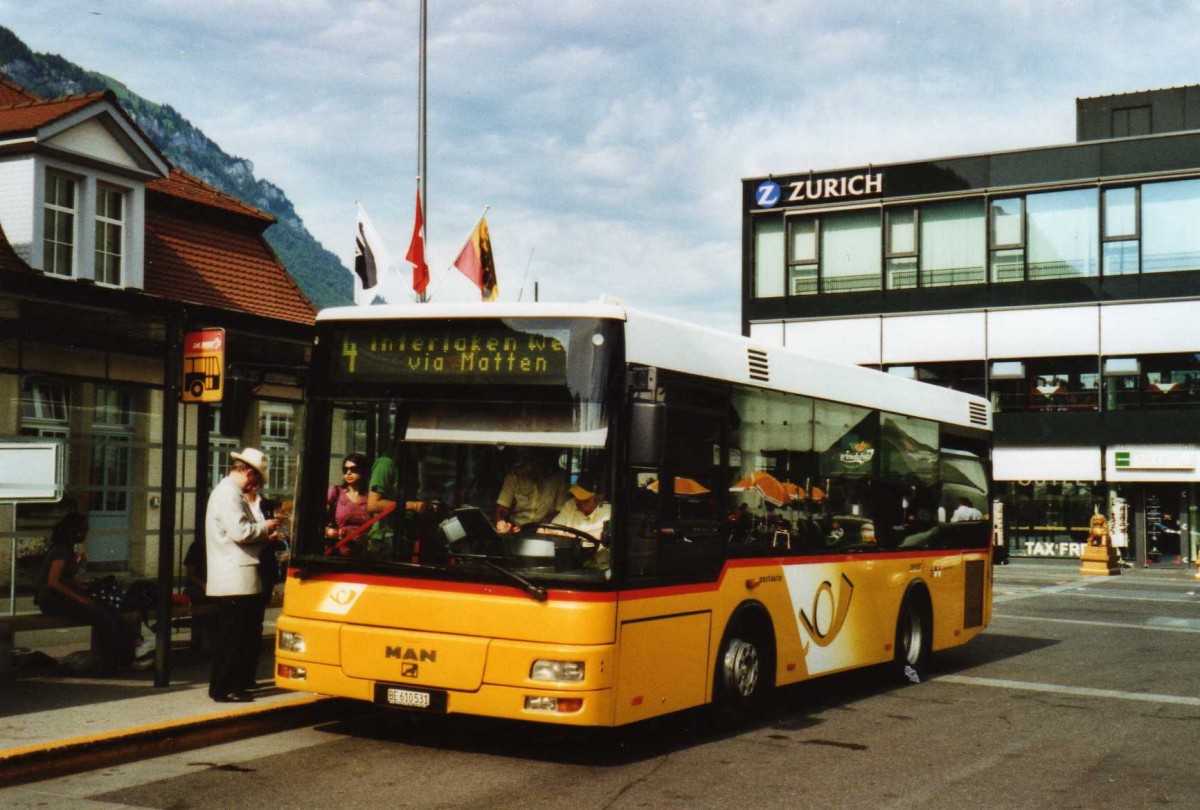 (117'716) - PostAuto Bern - BE 610'531 - MAN/G�ppel (ex P 23'032) am 14. Juni 2009 beim Bahnhof Interlaken Ost