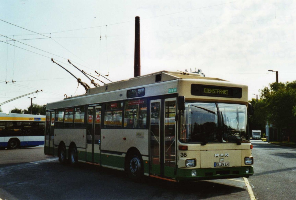(118'123) - SWS Solingen - Nr. 36/SG-SW 236 - MAN/Gr�f&Stift Trolleybus am 5. Juli 2009 in Solingen, Betriebshof