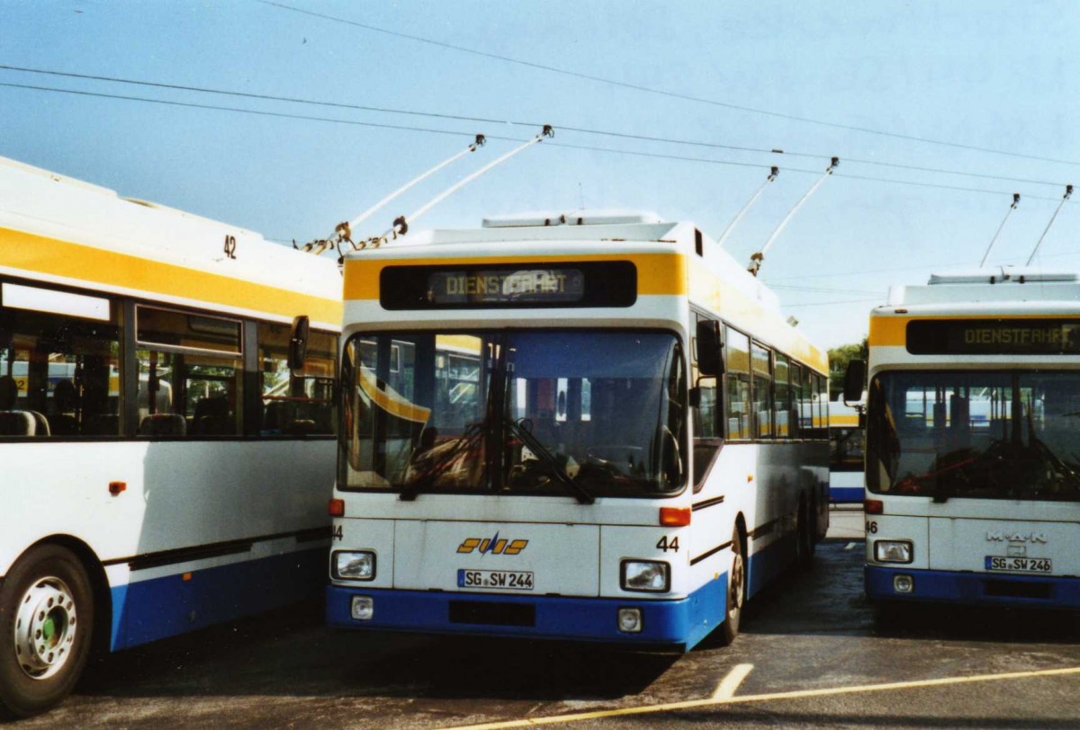 (118'126) - SWS Solingen - Nr. 44/SG-SW 244 - MAN/Gr�f&Stift Trolleybus am 5. Juli 2009 in Solingen, Betriebshof