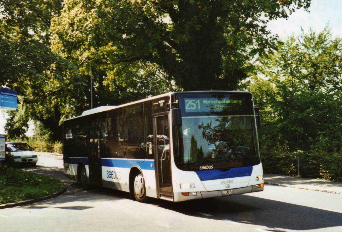 (120'122) - St. Gallerbus, St. Gallen - Nr. 265/SG 198'265 - MAN/G�ppel am 19. August 2009 beim Bahnhof Rorschach