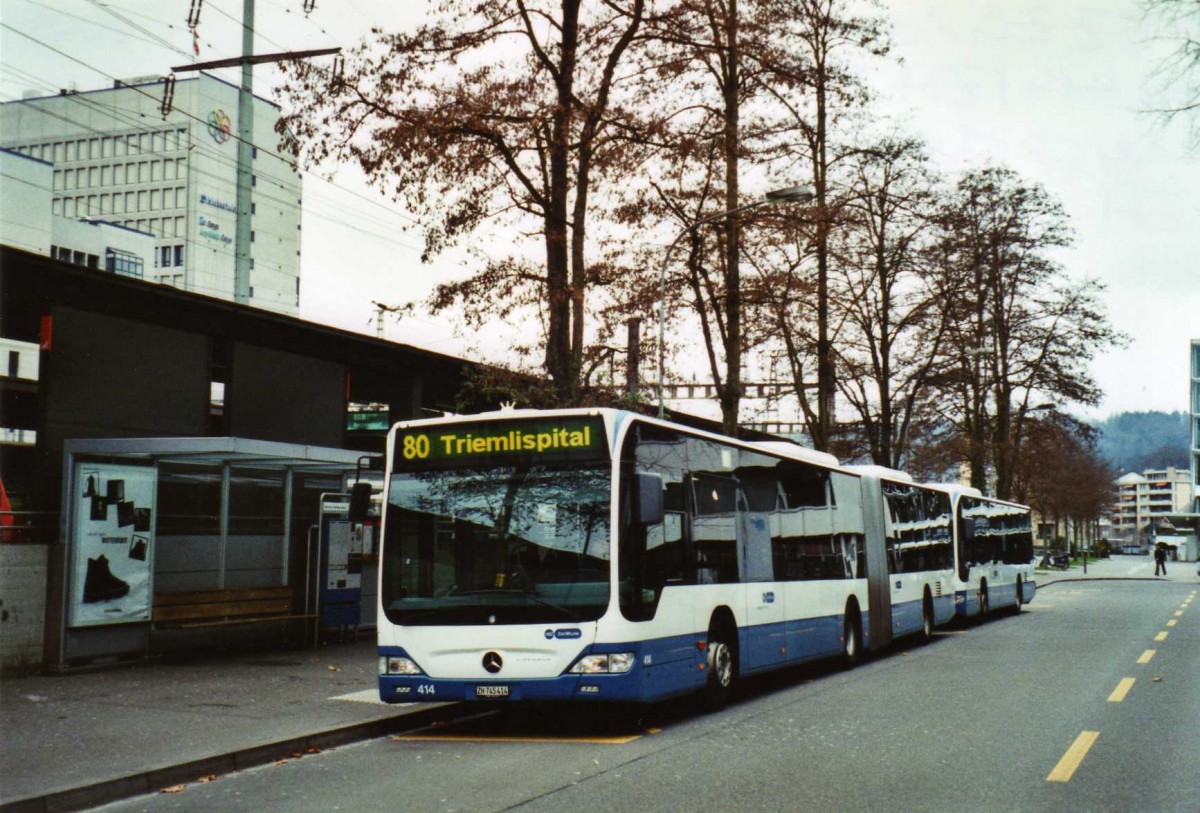 (122'917) - VBZ Z�rich - Nr. 414/ZH 745'414 - Mercedes am 13. November 2009 beim Bahnhof Z�rich-Oerlikon