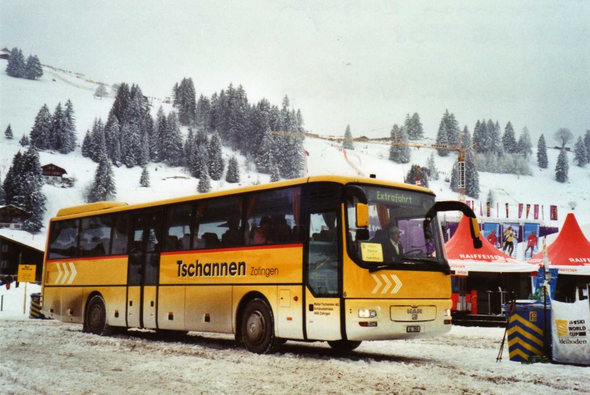 (123'610) - Tschannen, Zofingen - Nr. 6/AG 7858 - MAN (ex STI Thun Nr. 39) am 9. Januar 2010 in Adelboden, Weltcup
