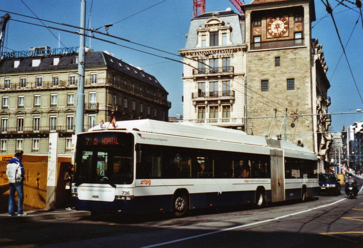 (124'917) - TPG Gen�ve - Nr. 736 - Hess/Hess Gelenktrolleybus am 13. M�rz 2010 in Gen�ve, Bel-Air