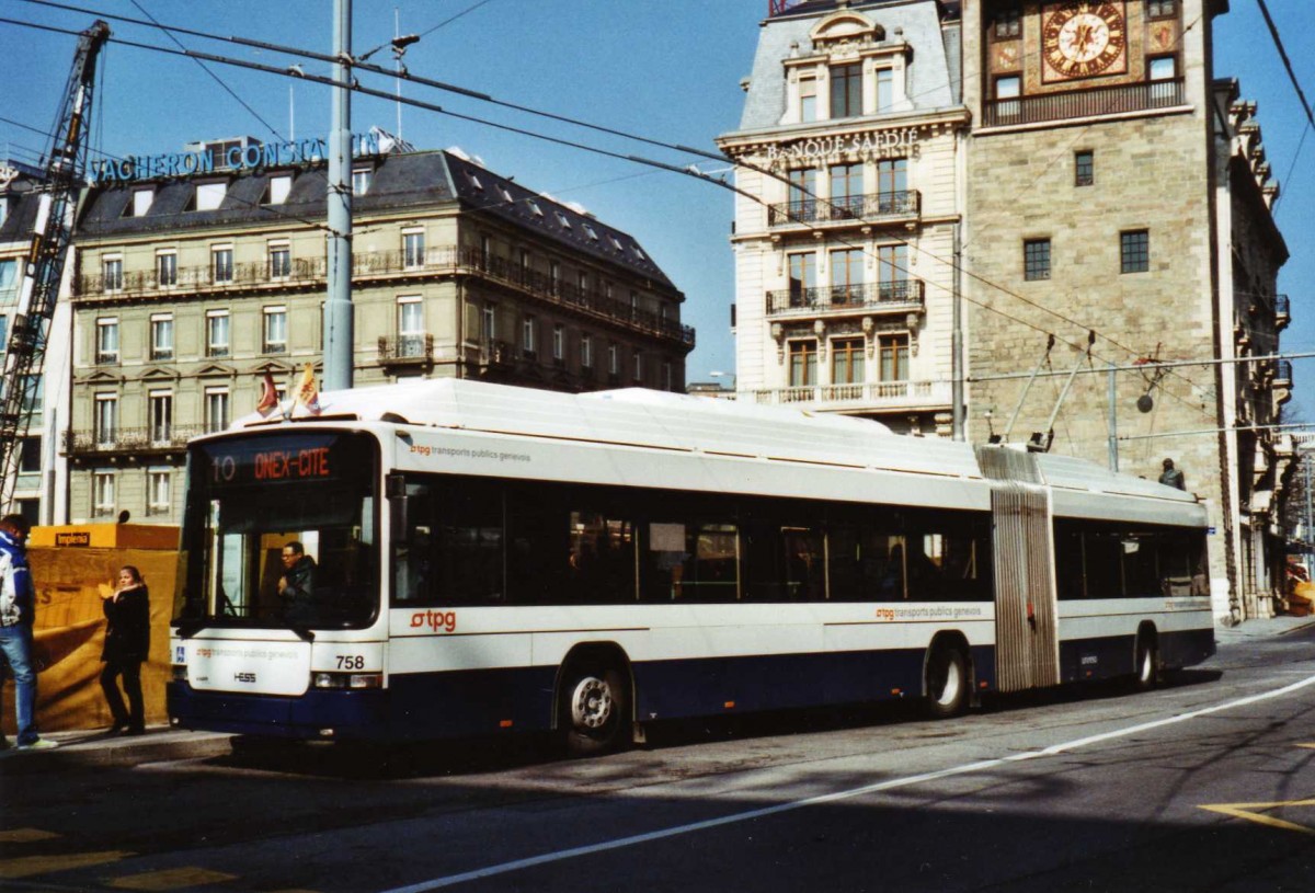 (124'920) - TPG Gen�ve - Nr. 758 - Hess/Hess Gelenktrolleybus am 13. M�rz 2010 in Gen�ve, Bel-Air