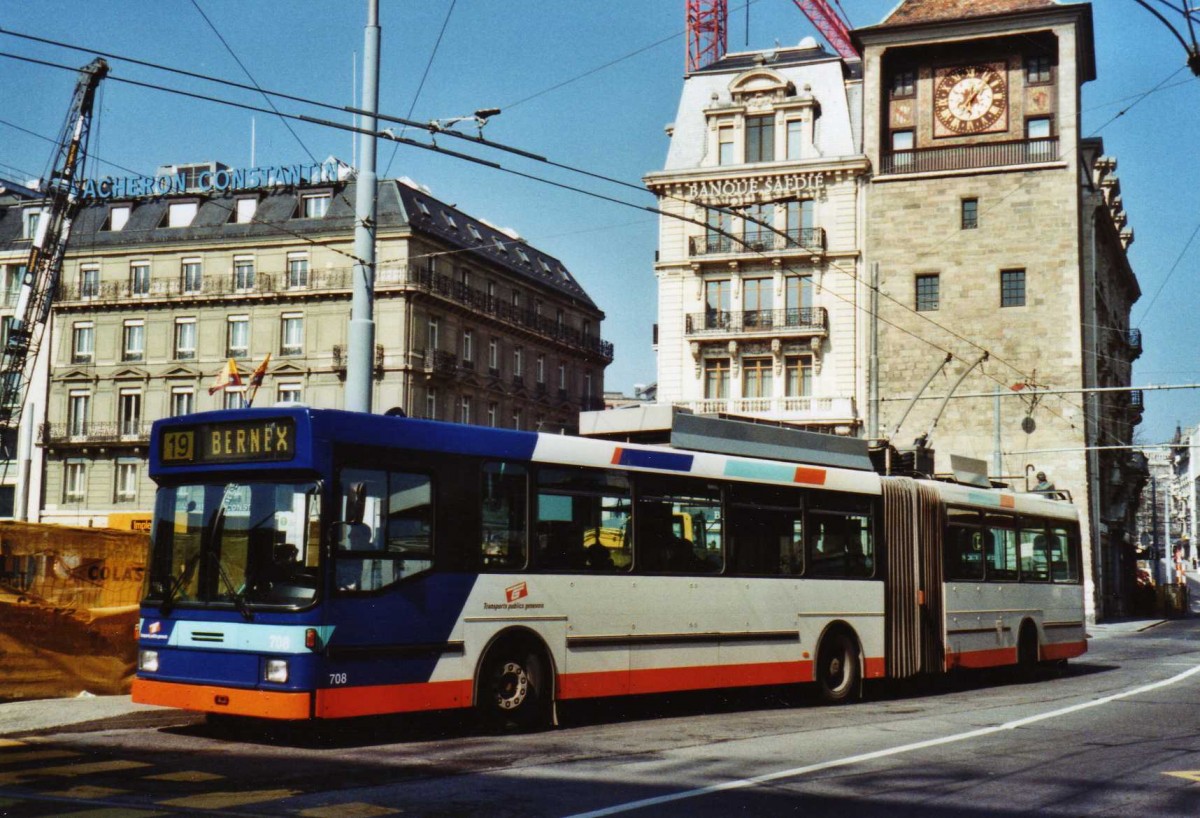 (125'002) - TPG Gen�ve - Nr. 708 - NAW/Hess Gelenktrolleybus am 13. M�rz 2010 in Gen�ve, Bel-Air