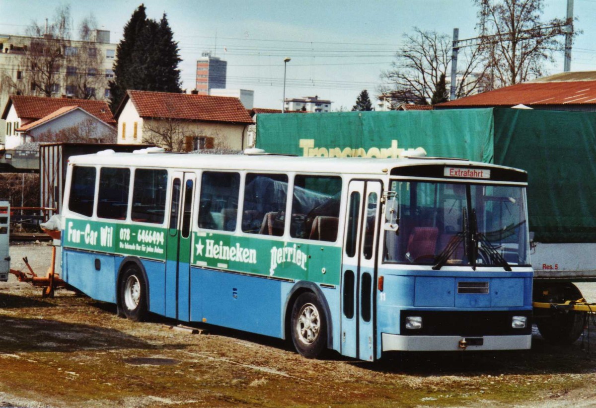 (125'019) - Fun-Car, Wil - Nr. 11 - Saurer/T�scher (ex LLB Susten Nr. 11) am 17. M�rz 2010 in Wil, Larag