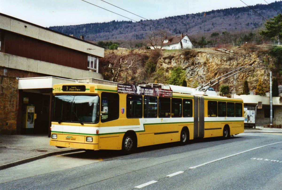 (125'235) - TN Neuch�tel - Nr. 116 - NAW/Hess Gelenktrolleybus am 22. M�rz 2010 in Hauterive, Endstation