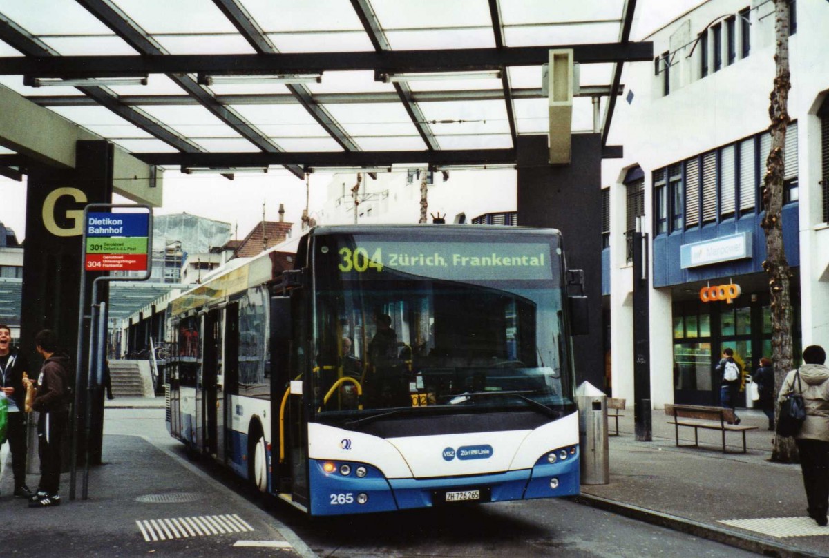 (125'403) - VBZ Z�rich - Nr. 265/ZH 726'265 - Neoplan am 14. April 2010 beim Bahnhof Dietikon