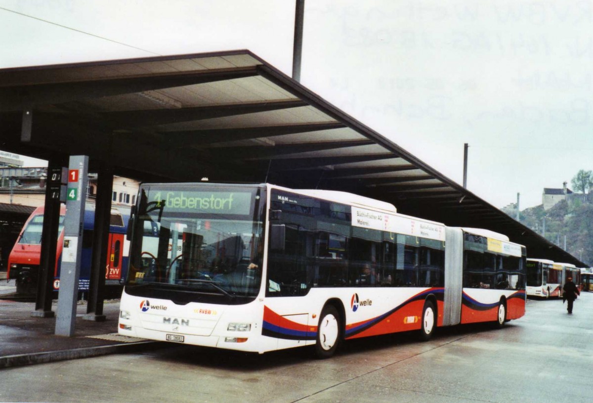 (125'411) - RVBW Wettingen - Nr. 164/AG 18'083 - MAN am 14. April 2010 beim Bahnhof Baden