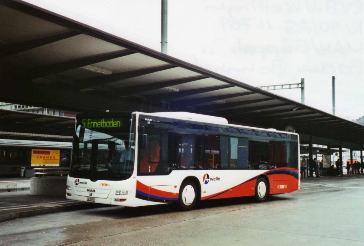(125'417) - RVBW Wettingen - Nr. 90/AG 16'769 - MAN/G�ppel am 14. April 2010 beim Bahnhof Baden