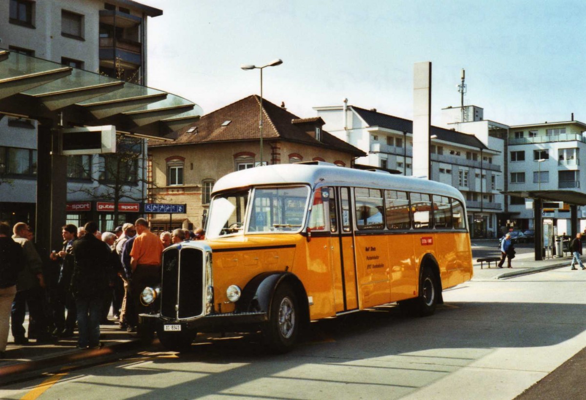 (125'622) - Stutz, Oberlunkhofen - AG 8341 - Saurer/T�scher (ex Dubs, Stallikon) am 24. April 2010 beim Bahnhof Affoltern