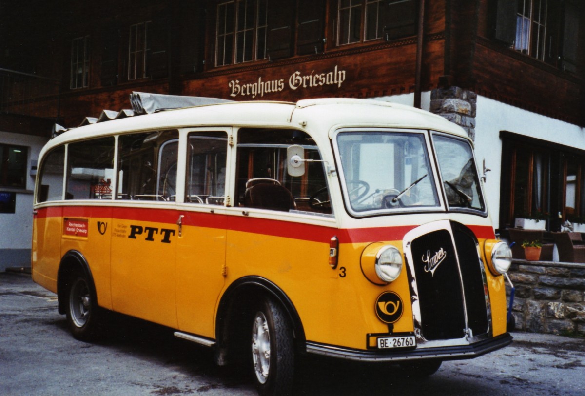 (126'707) - Schmid, Th�rishaus - Nr. 3/BE 26'760 - Saurer/Gangloff (ex Geiger, Adelboden Nr. 3) am 29. Mai 2010 auf der Griesalp