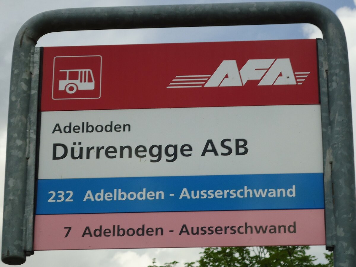 (127'962) - AFA-Haltestellenschild - Adelboden, D�rrenegge ASB - am 11. Juli 2010