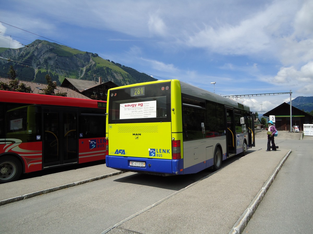 (128'047) - AFA Adelboden - Nr. 56/BE 611'030 - MAN/G�ppel am 25. Juli 2010 beim Bahnhof Lenk