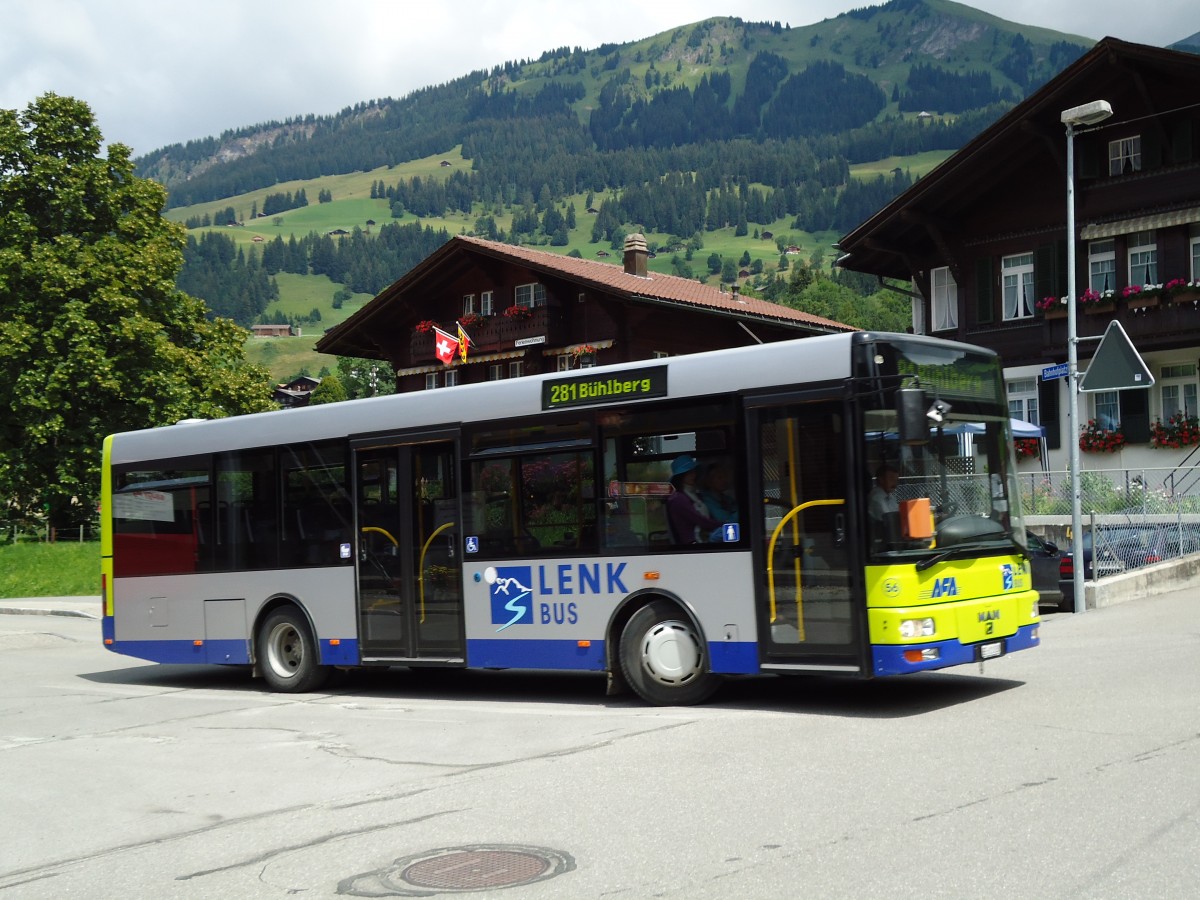 (128'048) - AFA Adelboden - Nr. 56/BE 611'030 - MAN/G�ppel am 25. Juli 2010 beim Bahnhof Lenk