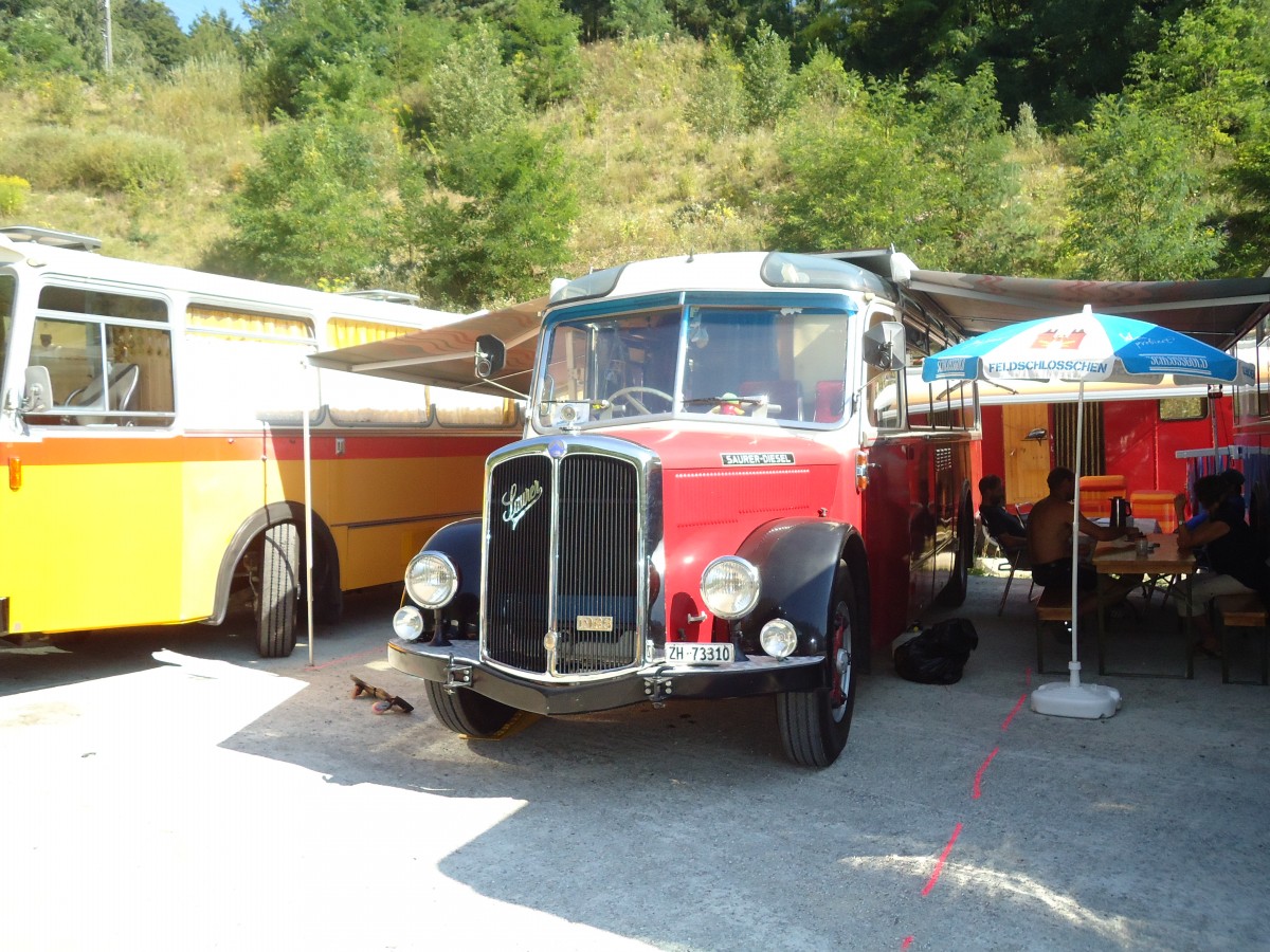 (128'957) - Morger, Horgenberg - ZH 73'310 - Saurer/T�scher (ex P 23'167; ex Casper, Lenzerheide) am 22. August 2010 in Thayngen, Wohnbustreffen