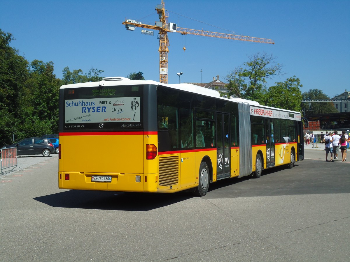 (129'077) - PostAuto Z�rich - Nr. 191/ZH 780'780 - Mercedes (ex Nr. 29) am 22. August 2010 beim Bahnhof Frauenfeld