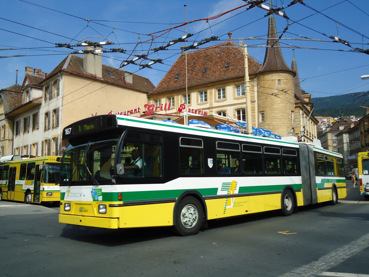 (129'543) - TN Neuch�tel - Nr. 167 - FBW/Hess Gelenktrolleybus am 6. September 2010 in Neuch�tel, Place Pury