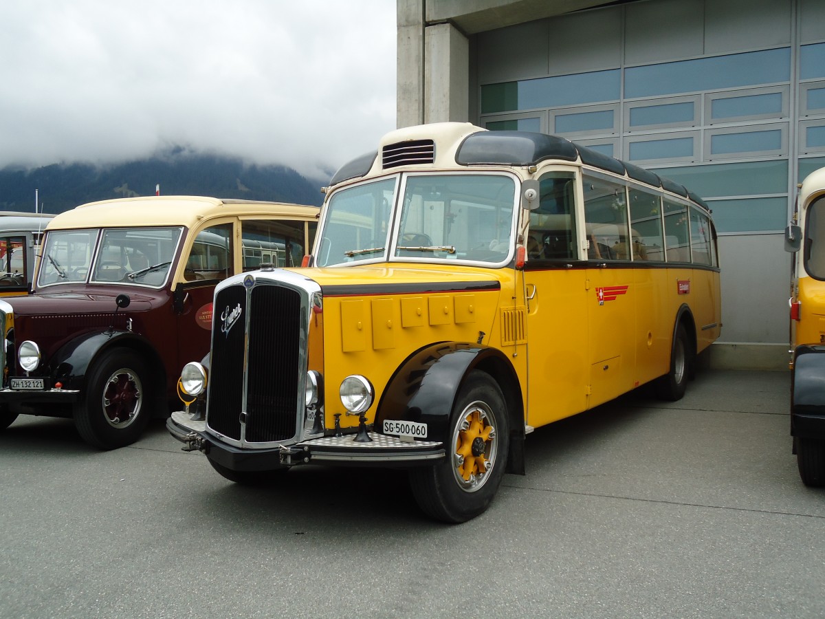 (129'958) - Sigg, Sennwald - SG 500'060 - Saurer/FHS (ex Oldie-Reisen, Matzingen; ex Studach, Teufen; ex M+79'512; ex P 23'155; ex P 2242) am 18. September 2010 in Breil, Milit�ranlage