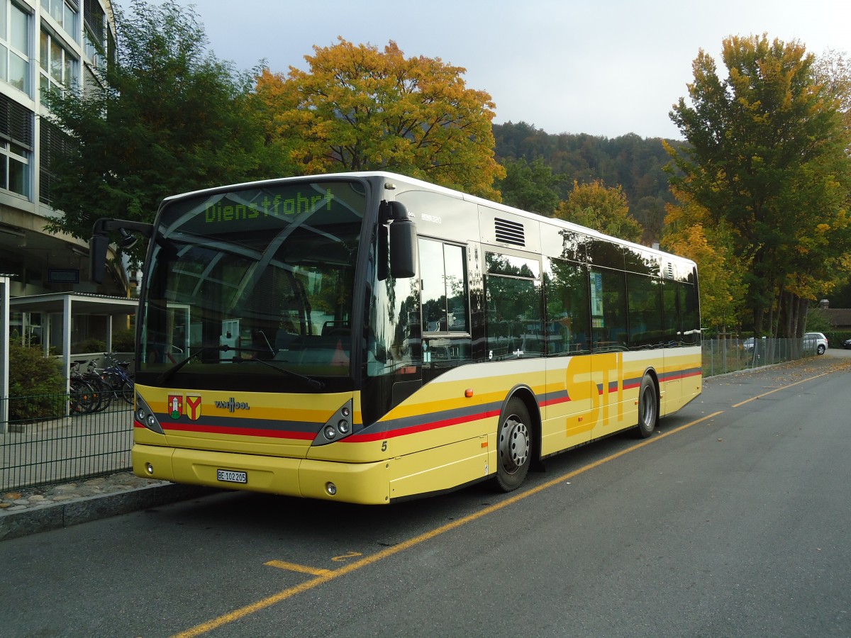 (130'292) - STI Thun - Nr. 5/BE 102'205 - Van Hool (ex Moser, Teuffenthal; ex Burri, Teuffenthal) am 10. Oktober 2010 bei der Schiffl�ndte Thun