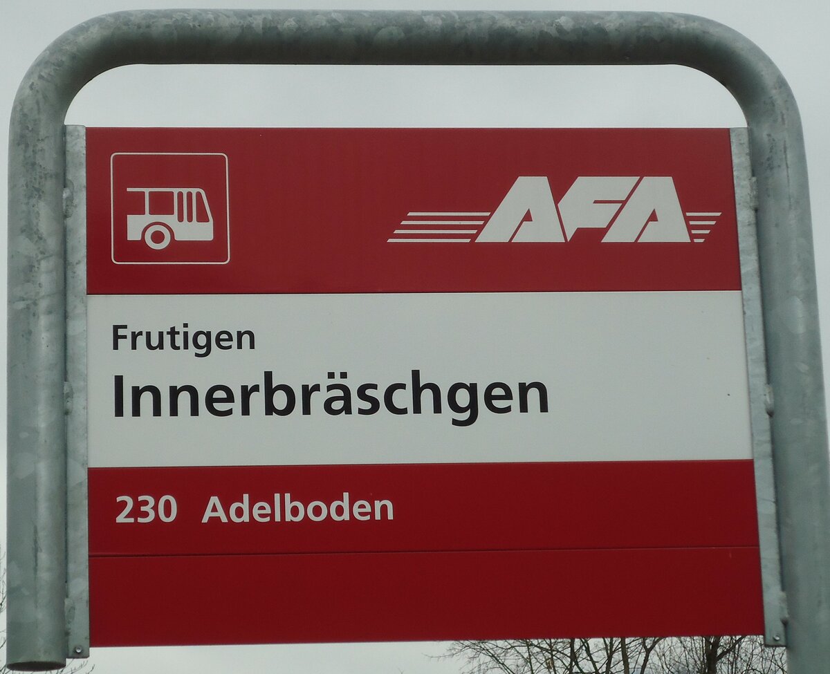 (131'002) - AFA-Haltestellenschild - Frutigen, Innerbr�schgen - am 15. November 2010