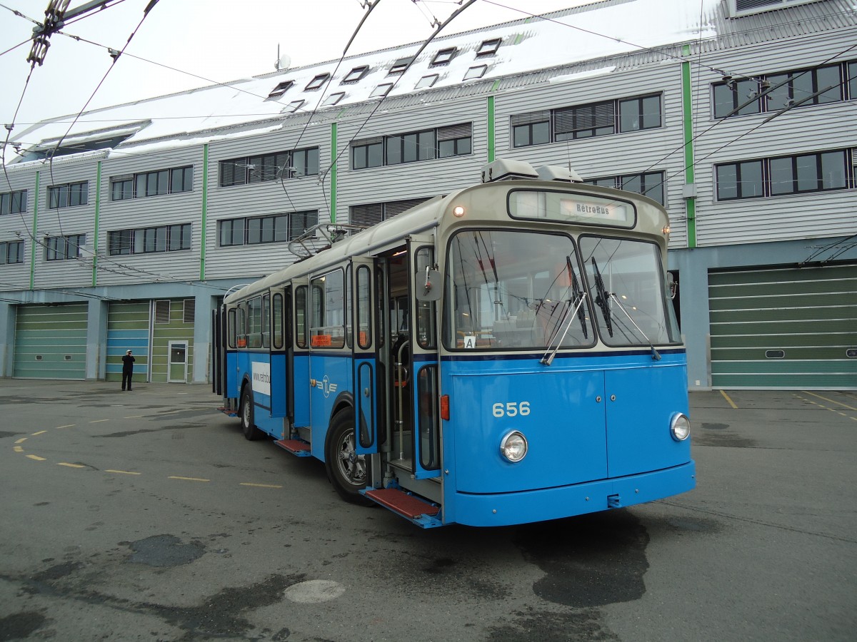 (131'259) - TL Lausanne (R�trobus) - Nr. 656 - FBW/Eggli Trolleybus am 5. Dezember 2010 in Lausanne, D�p�t Pr�laz