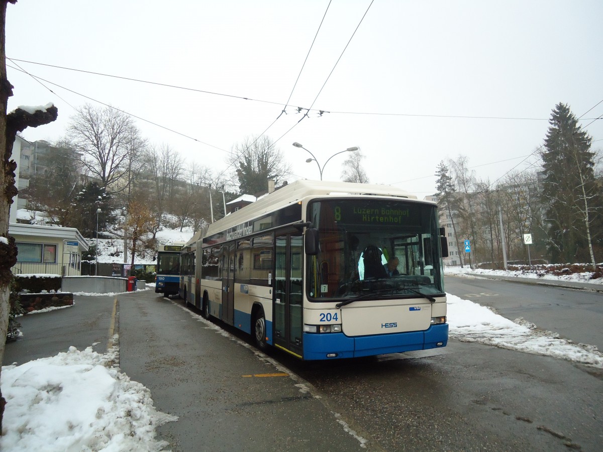 (131'792) - VBL Luzern - Nr. 204 - Hess/Hess Gelenktrolleybus am 29. Dezember 2010 in Luzern, W�rzenbach