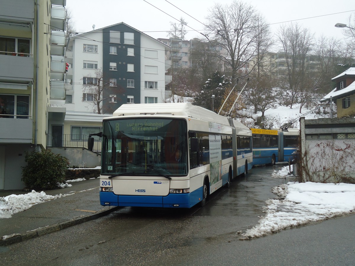 (131'793) - VBL Luzern - Nr. 204 - Hess/Hess Gelenktrolleybus am 29. Dezember 2010 in Luzern, W�rzenbach