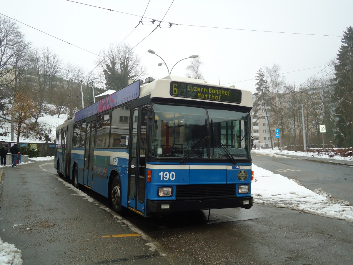 (131'795) - VBL Luzern - Nr. 190 - NAW/Hess Gelenktrolleybus am 29. Dezember 2010 in Luzern, W�rzenbach