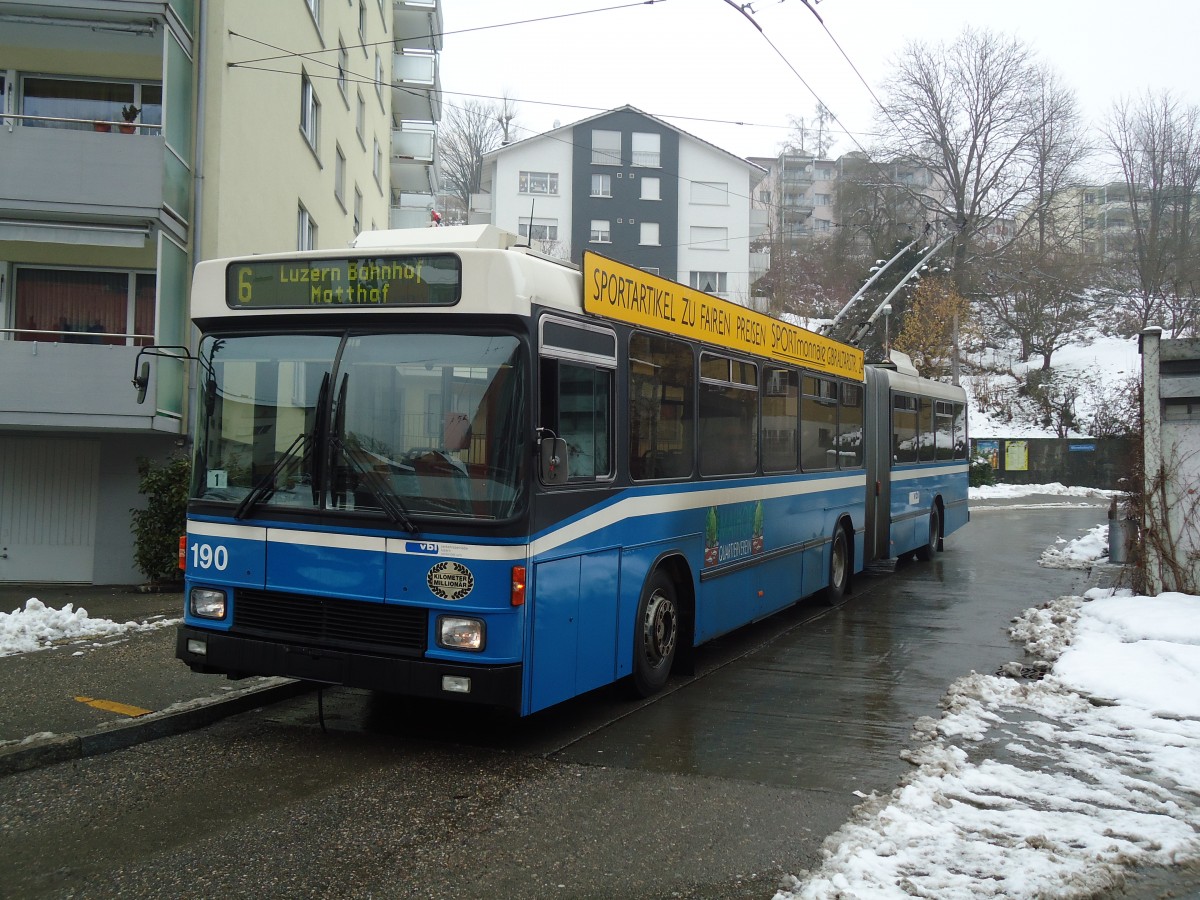 (131'796) - VBL Luzern - Nr. 190 - NAW/Hess Gelenktrolleybus am 29. Dezember 2010 in Luzern, W�rzenbach
