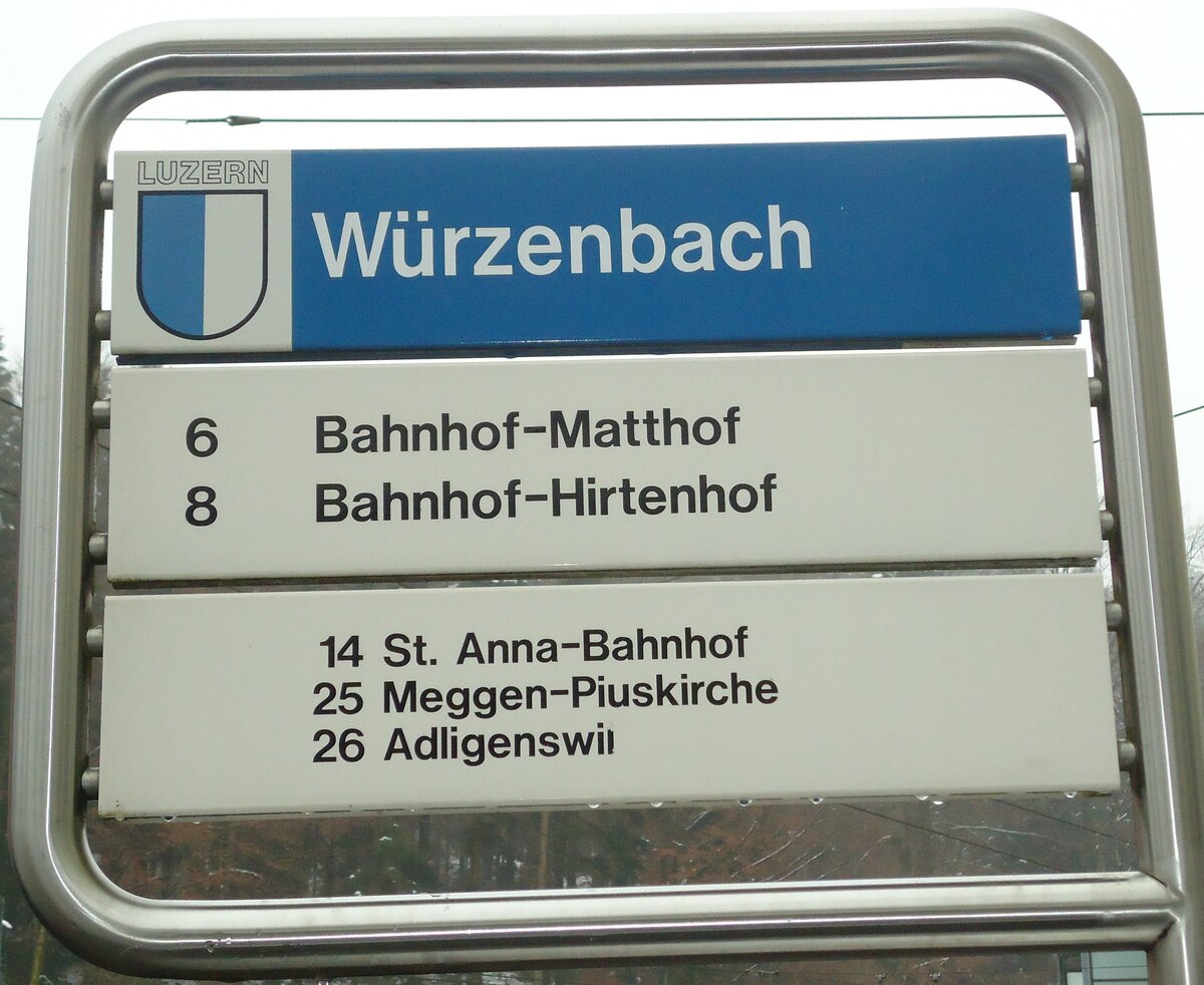 (131'797) - VBL-Haltestellenschild - Luzern, W�rzenbach - am 29. Dezember 2010