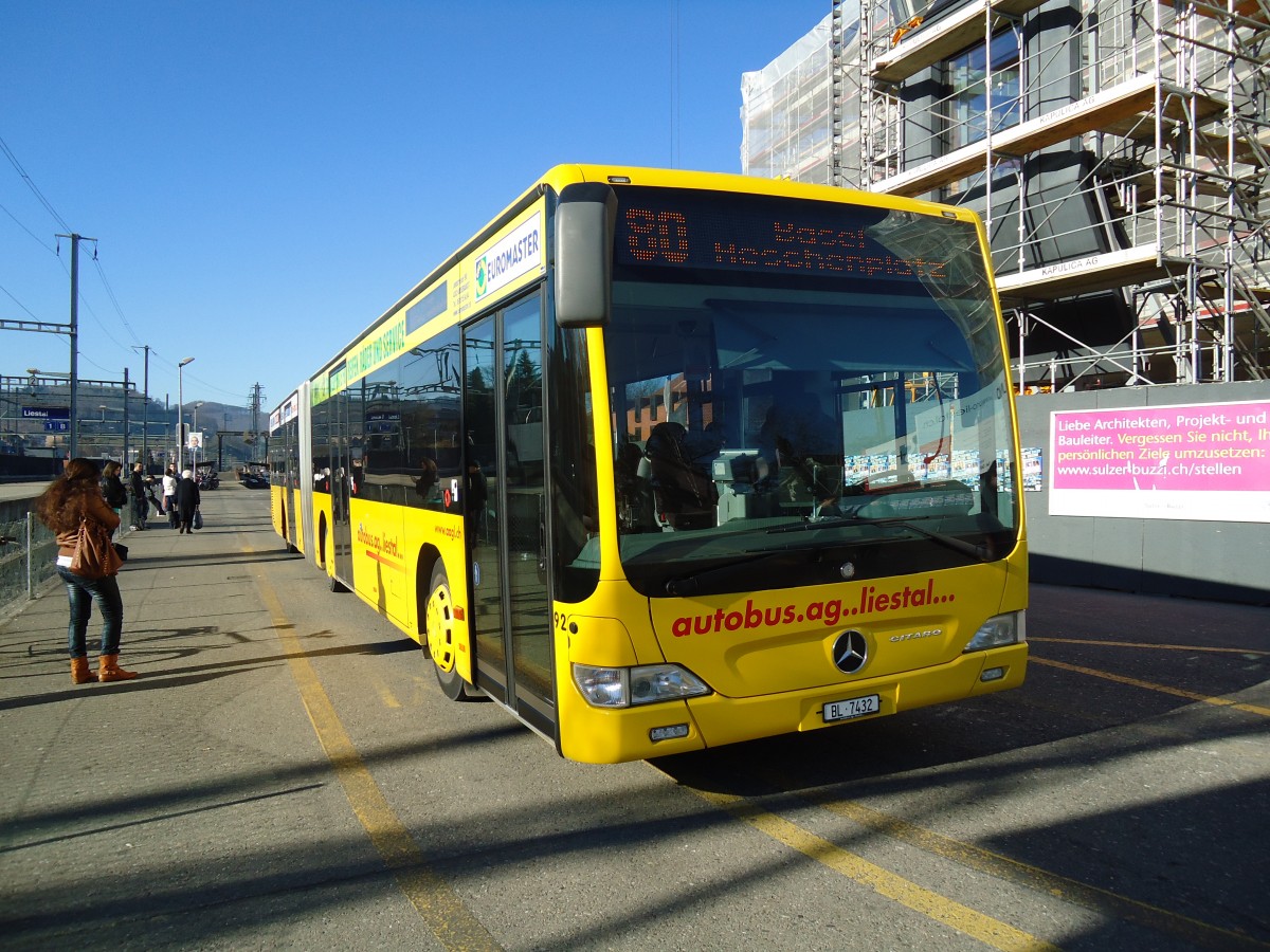 (132'575) - AAGL Liestal - Nr. 92/BL 7432 - Mercedes am 7. Februar 2011 beim Bahnhof Liestal