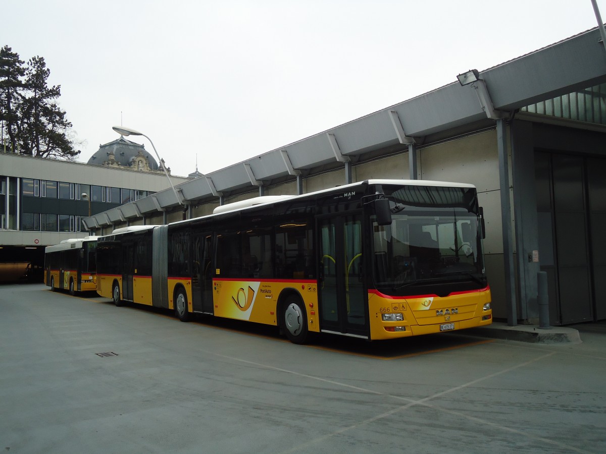 (132'681) - PostAuto Bern - Nr. 666/BE 615'371 - MAN am 7. M�rz 2011 in Bern, Postautostation