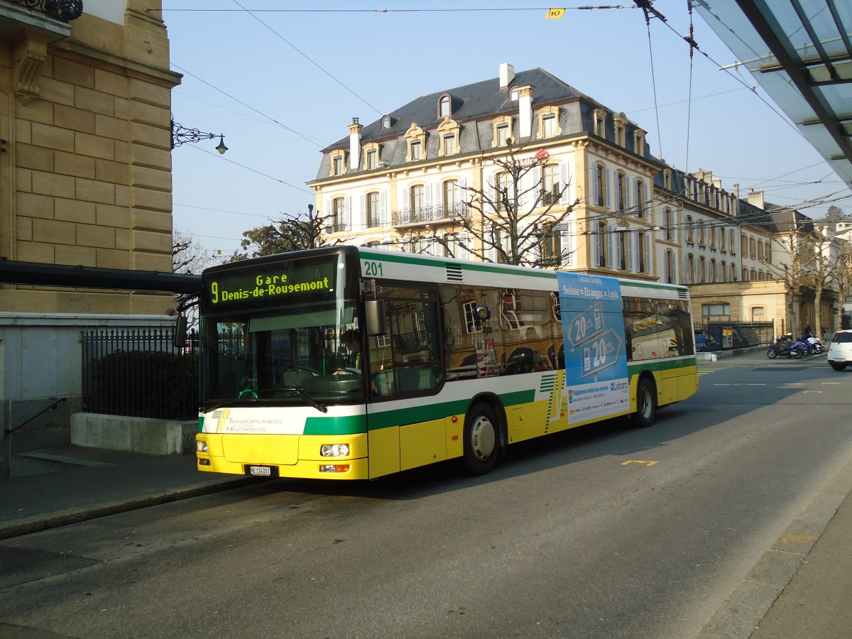 (132'735) - TN Neuch�tel - Nr. 201/NE 114'201 - MAN am 8. M�rz 2011 in Neuch�tel, Place Pury