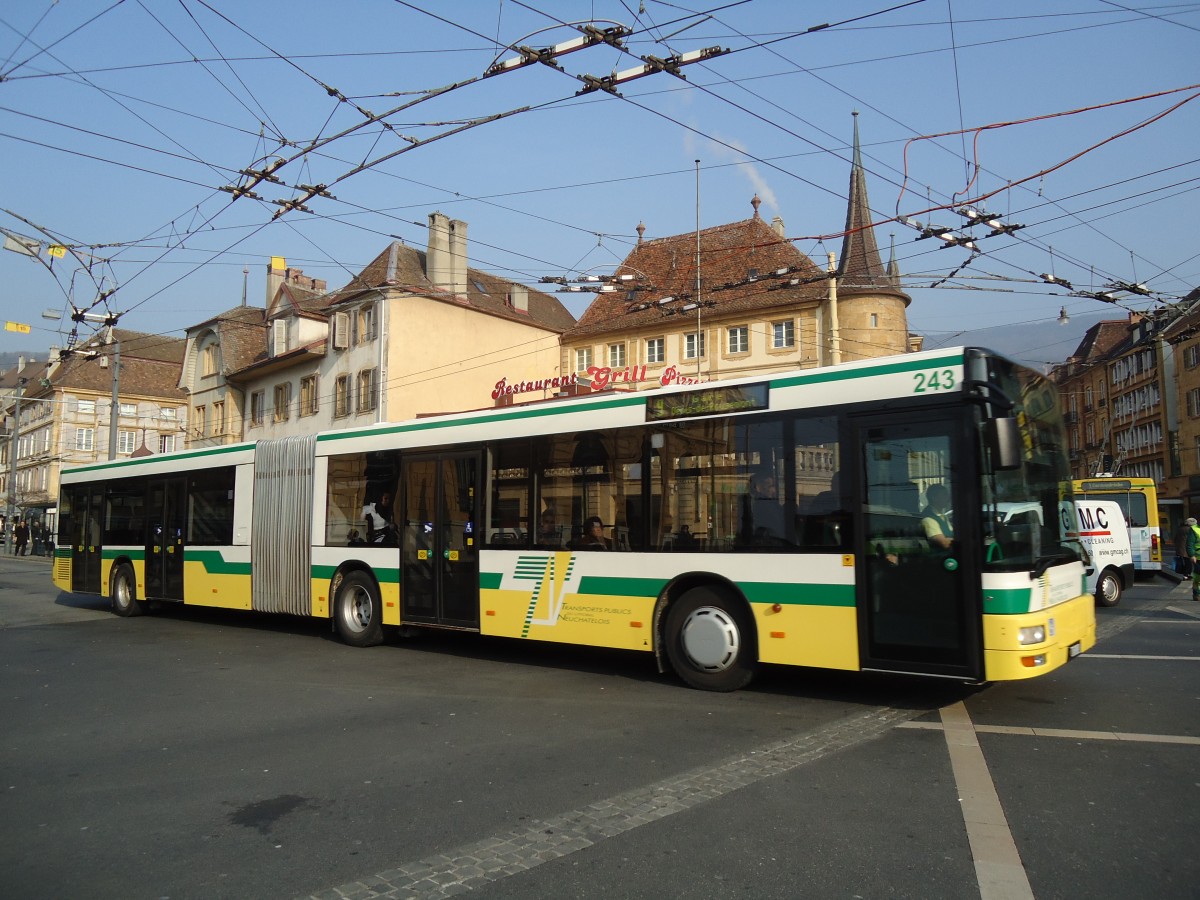 (132'743) - TN Neuch�tel - Nr. 243/NE 114'243 - MAN am 8. M�rz 2011 in Neuch�tel, Place Pury