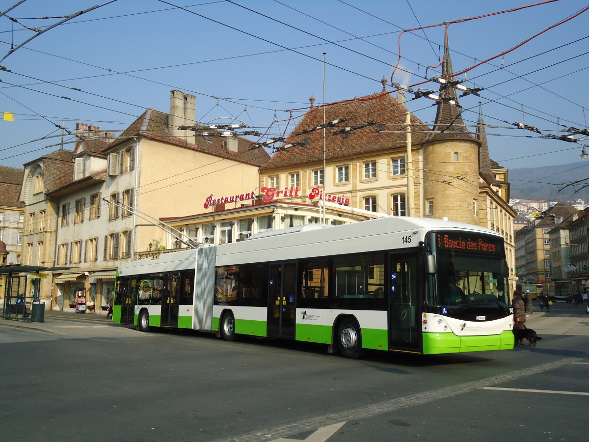 (132'753) - TN Neuch�tel - Nr. 145 - Hess/Hess Gelenktrolleybus am 8. M�rz 2011 in Neuch�tel, Place Pury