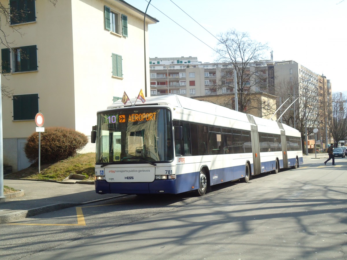 (132'852) - TPG Gen�ve - Nr. 781 - Hess/Hess Doppelgelenktrolleybus am 10. M�rz 2011 in Gen�ve, Franchises