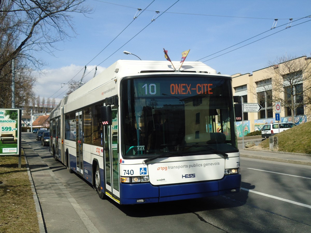 (132'853) - TPG Gen�ve - Nr. 740 - Hess/Hess Gelenktrolleybus am 10. M�rz 2011 in Gen�ve, Franchises