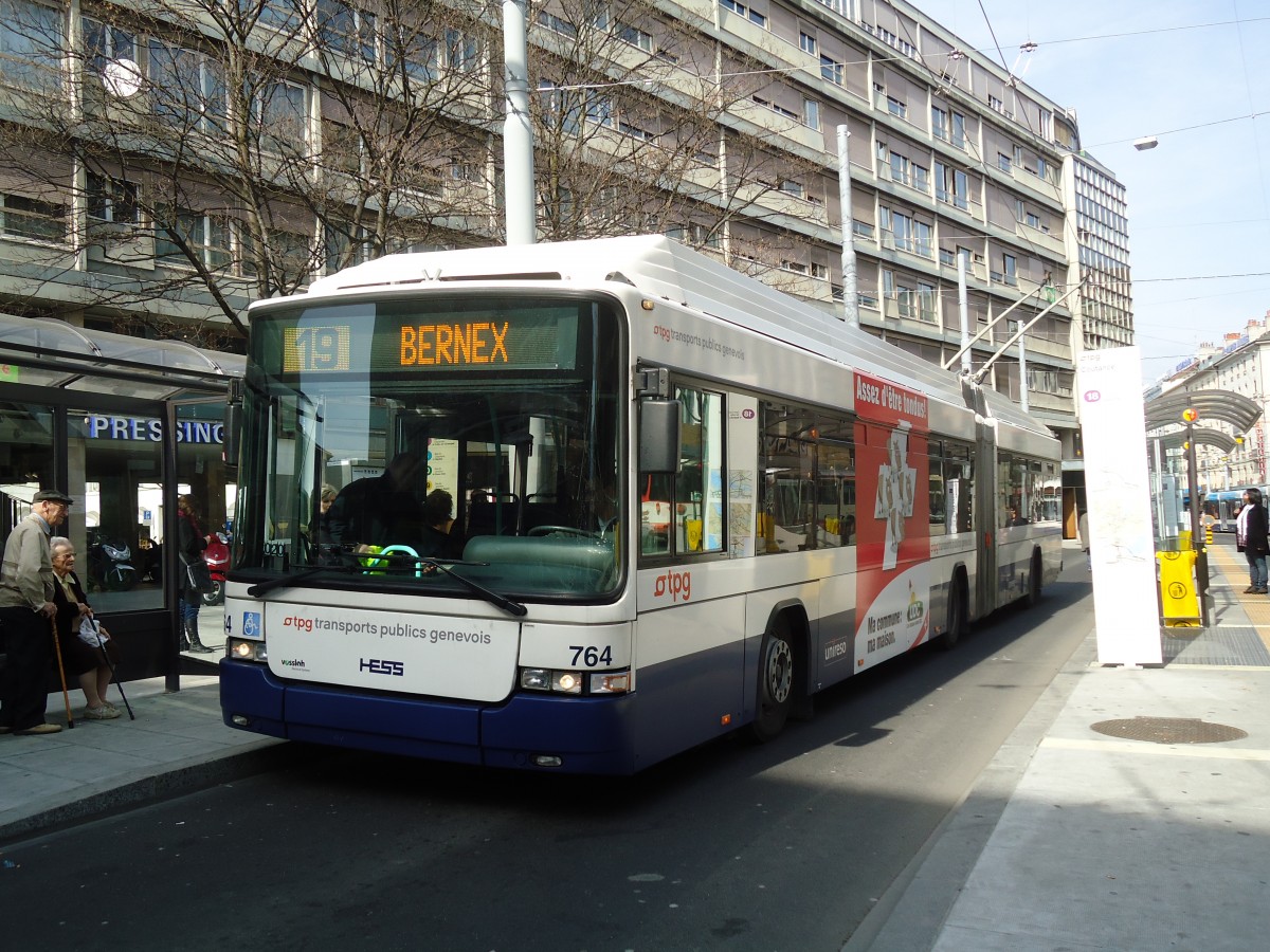 (132'874) - TPG Gen�ve - Nr. 764 - Hess/Hess Gelenktrolleybus am 10. M�rz 2011 in Gen�ve, Coutance