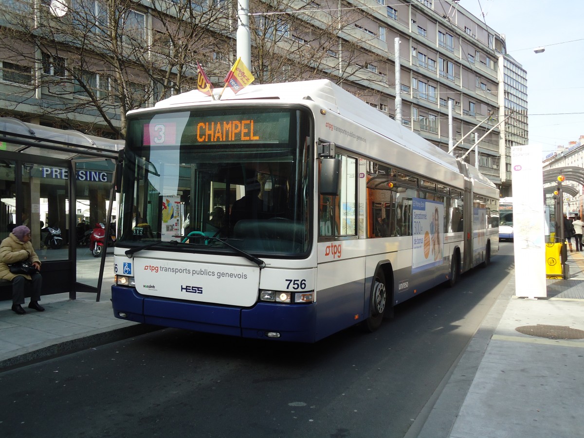 (132'888) - TPG Gen�ve - Nr. 756 - Hess/Hess Gelenktrolleybus am 10. M�rz 2011 in Gen�ve, Coutance