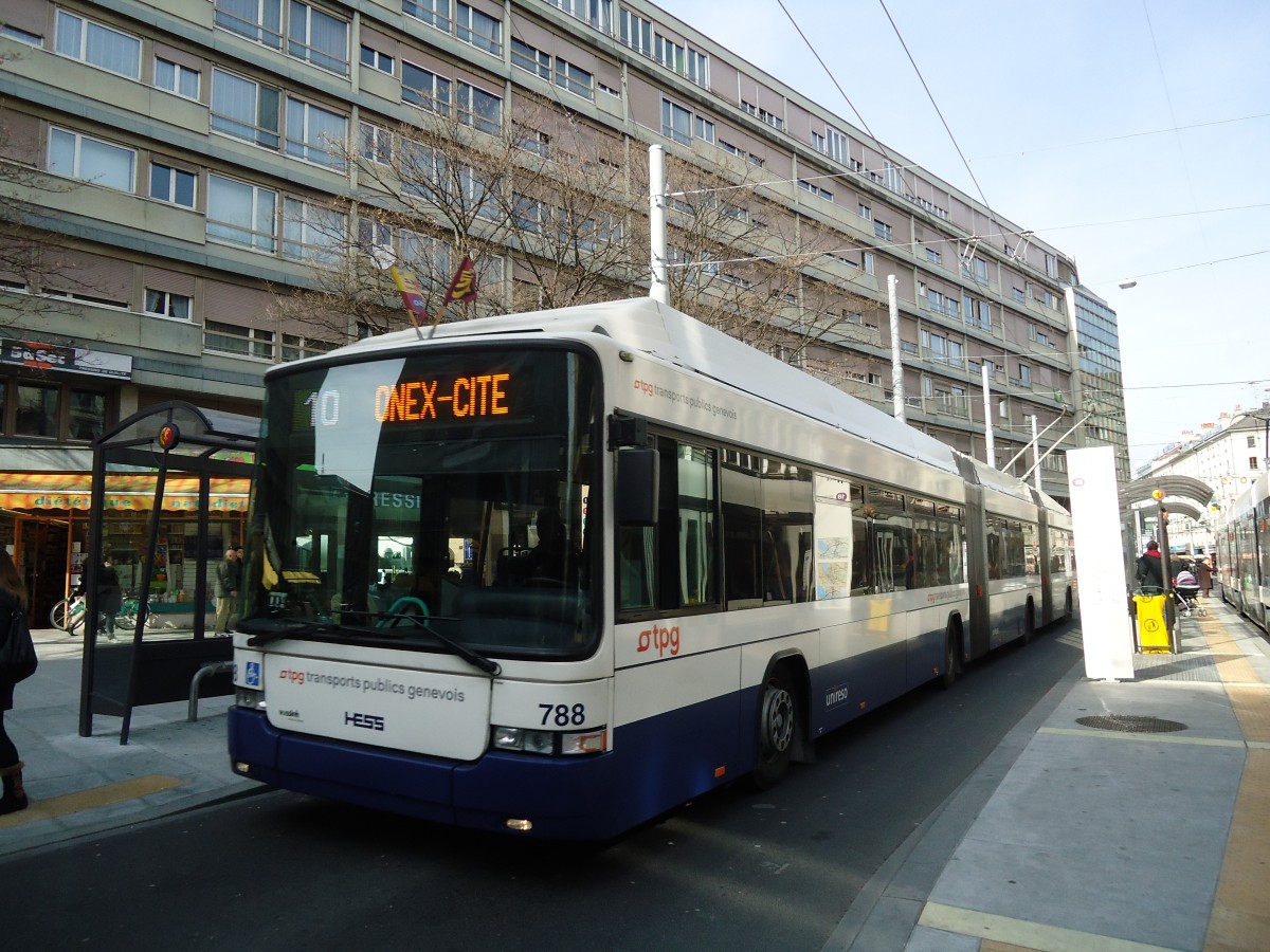 (132'914) - TPG Gen�ve - Nr. 788 - Hess/Hess Doppelgelenktrolleybus am 10. M�rz 2011 in Gen�ve, Coutance