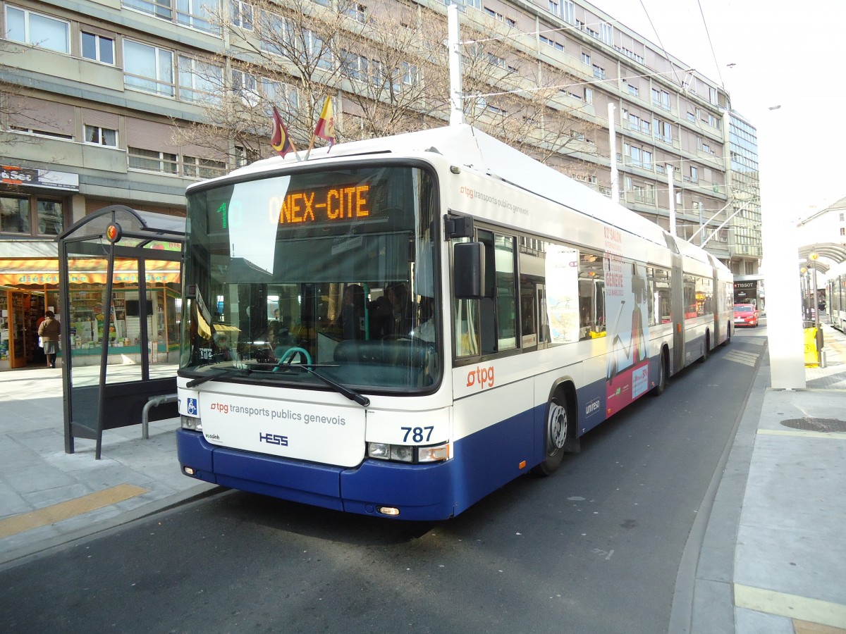 (132'921) - TPG Gen�ve - Nr. 787 - Hess/Hess Doppelgelenktrolleybus am 10. M�rz 2011 in Gen�ve, Coutance