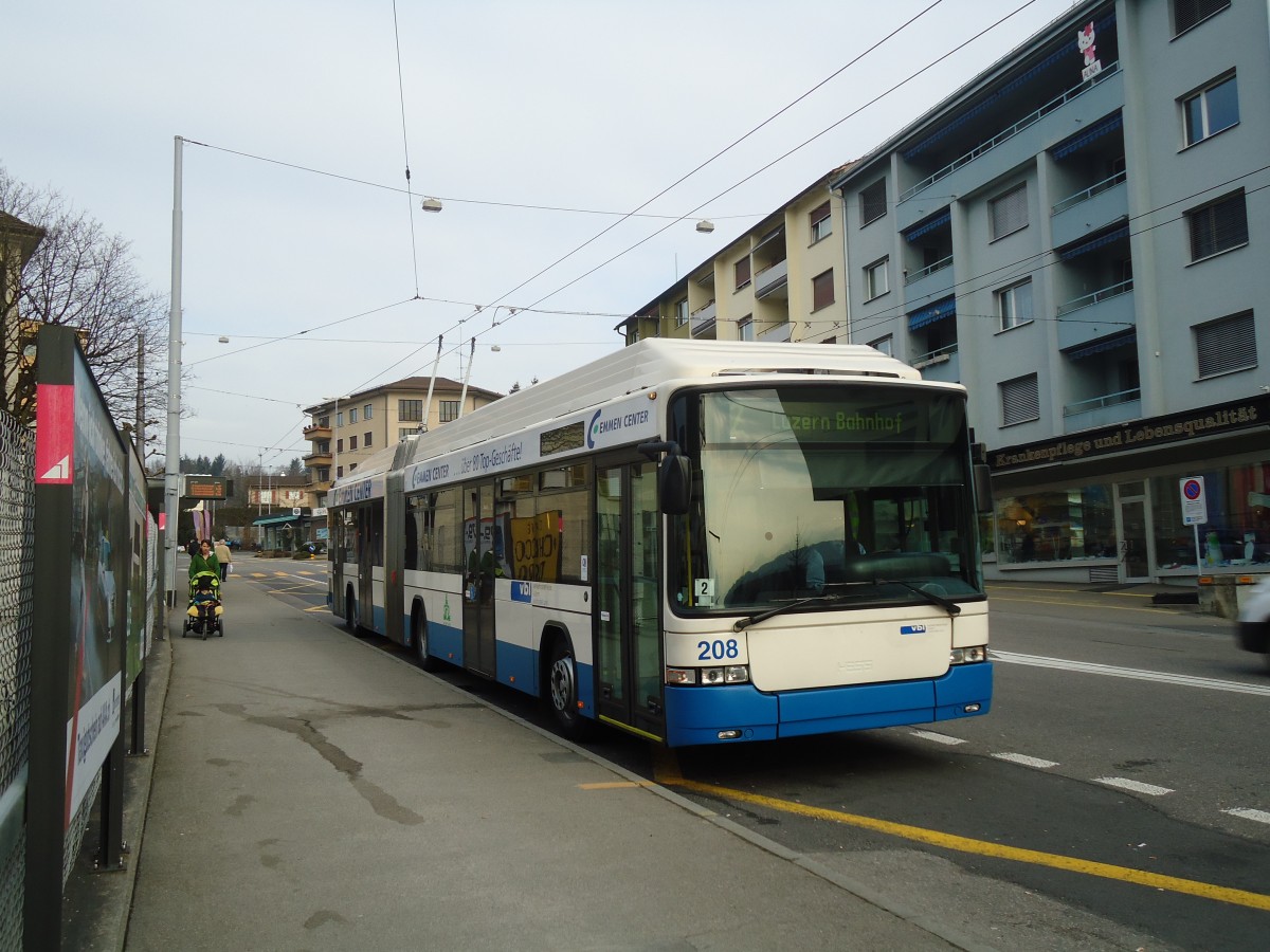 (132'966) - VBL Luzern - Nr. 208 - Hess/Hess Gelenktrolleybus am 11. M�rz 2011 in Emmenbr�cke, Sprengi