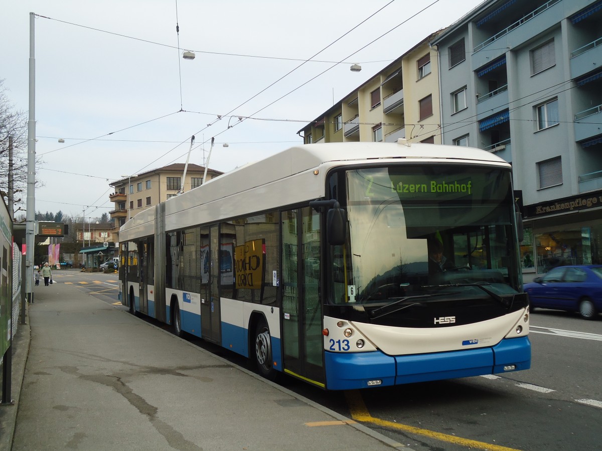 (132'968) - VBL Luzern - Nr. 213 - Hess/Hess Gelenktrolleybus am 11. M�rz 2011 in Emmenbr�cke, Sprengi