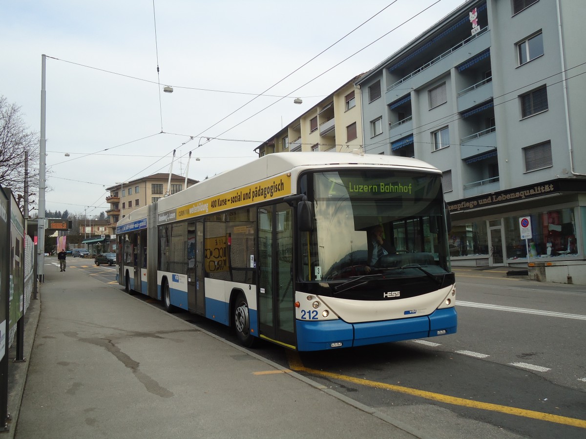 (132'970) - VBL Luzern - Nr. 212 - Hess/Hess Gelenktrolleybus am 11. M�rz 2011 in Emmenbr�cke, Sprengi