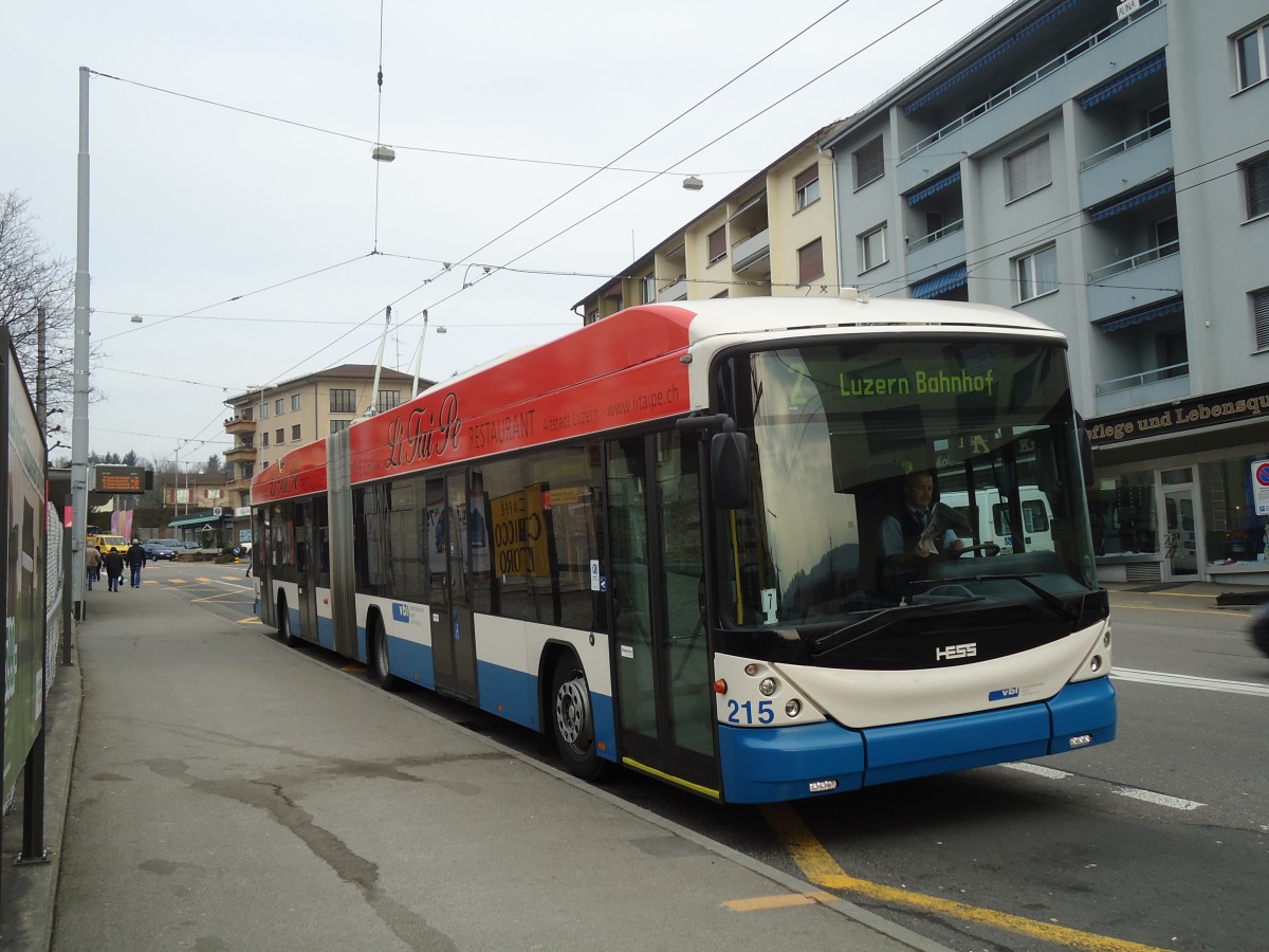 (132'976) - VBL Luzern - Nr. 215 - Hess/Hess Gelenktrolleybus am 11. M�rz 2011 in Emmenbr�cke, Sprengi