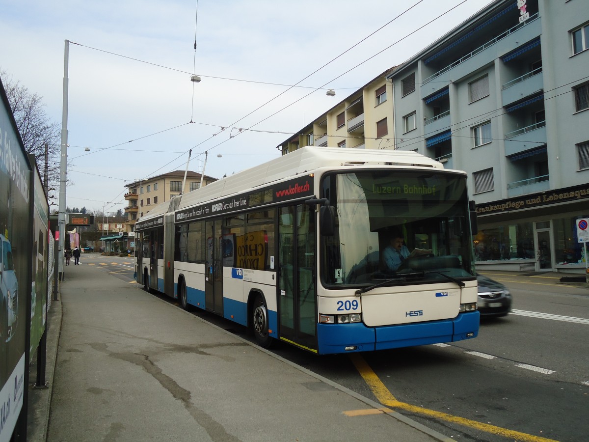 (132'981) - VBL Luzern - Nr. 209 - Hess/Hess Gelenktrolleybus am 11. M�rz 2011 in Emmenbr�cke, Sprengi