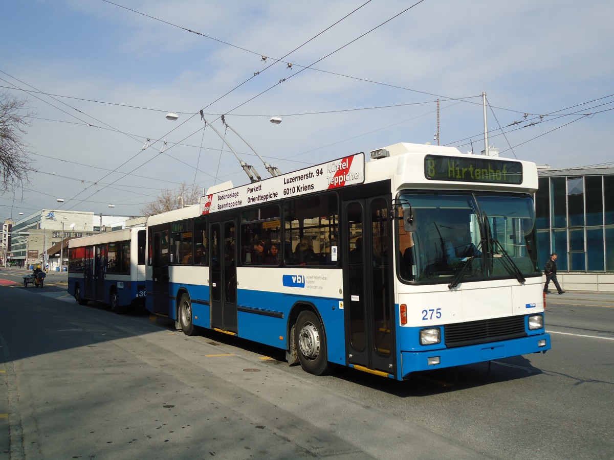 (132'993) - VBL Luzern - Nr. 275 - NAW/R&J-Hess Trolleybus am 11. M�rz 2011 in Luzern, Weinbergli